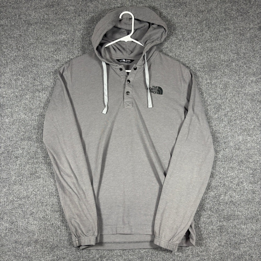 The North Face Henley Hoodie Mens S Gray Snap Button Embroidered Logo